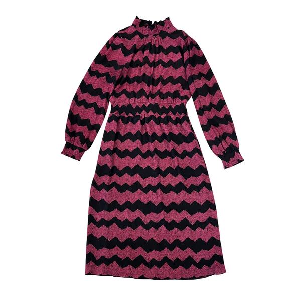Halogen Women's Purple/Black Chevron Stripe Long Sleeve Plisse Dress -SIZE M - Picture 1 of 9